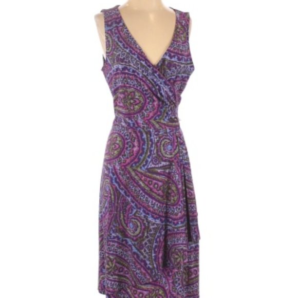 Lauren faux wrap sleeveless dress, Purple, Medium - Picture 1 of 8
